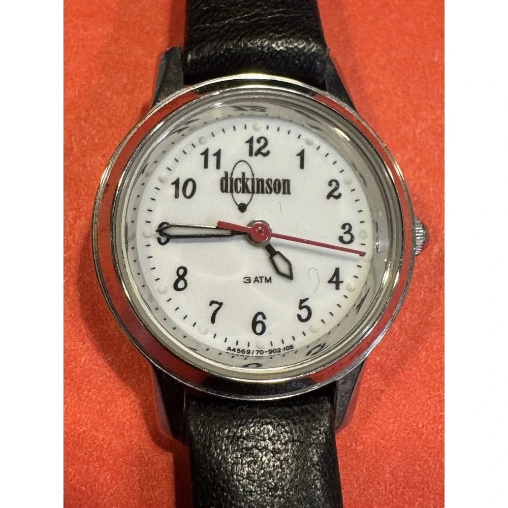 Dickinson Quartz Watch w/ Speidel Leather Strap,‎ Stainless Case, 3 ATM